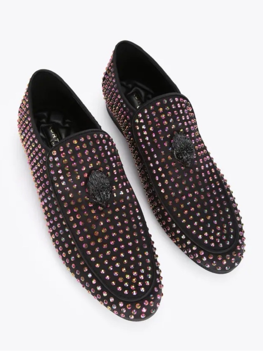 Kurt Geiger Black Loafers with Pink Iridescent Crystal Studs Size EU 41
